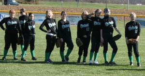 WMS Softball players in pre-game warmups